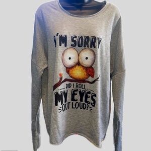 Gray Graphic Long-Sleeve Top - Size Medium